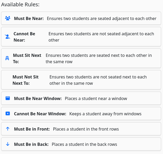 Available seating rules